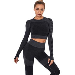 Pure Color Long Sleeve Seamless Yoga Sets High Waist Tight Women Yoga Pants Leggings For Gym Workout Fitness