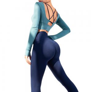 European And American Hot Style Yoga Clothing Suit Hollow Beautiful Back Long-sleeved High Waist Different Color Yoga Set