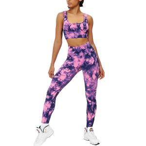 Tie Dyed Seamless Women Yoga Set Sport Bra With Front Button And High Waist Butt Lifting Tight Custom Gym Sportswear