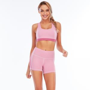 Low Moq Oem Short Yoga Set Two Piece Fitness Yoga Sets Pink Women Biker Short Sets