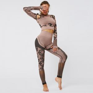 Women Fashion Hollow Out Workout Gym Crop Tops Long Sleeve Yoga T-shirt Fitness Tights Tees Outfit Set Of 2pcs