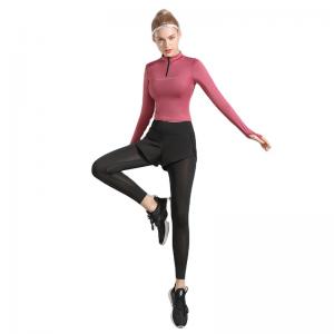 2pc stand up zip collar long sleeve yoga top fitness sets half zip up clothing yoga legging with shorts